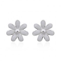 Lovely Mini White Enamel Flower 925 Silver Stud Earrings by BeYindi