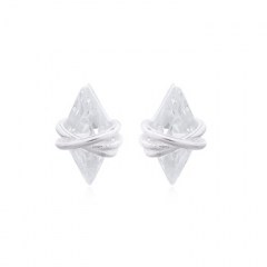 Tied Diamond Shaped Cubic Zirconia Stud Silver Earrings by BeYindi