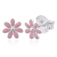 Mini Stunning Pink Enamel Flower 925 Silver Stud Earrings by BeYindi 