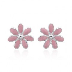 Mini Stunning Pink Enamel Flower 925 Silver Stud Earrings by BeYindi