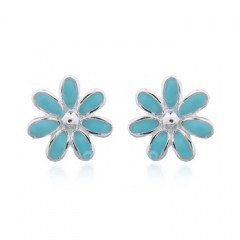 Endearing Blue Enamel Tiny Flower 925 Silver Stud Earrings by BeYindi