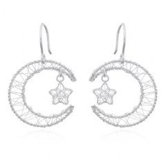 925 Silver Moon Dangle Earrings with Tiny Star in its Midst by BeYindi