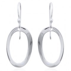 High Polish 925 Silver Large Twisted Flat Oval Dangle Earrings by BeYindi