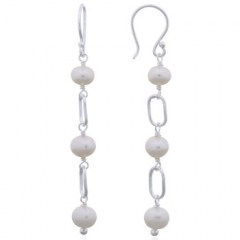 925 Silver Freshwater Pearls on Links Dangle Earrings by BeYindi 