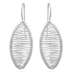 925 Silver Drop Earrings Marquise Shape Interwoven Wire by BeYindi