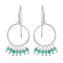 925 Silver Drop Earrings with Dangling Green Agate Beads by BeYindi