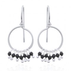925 Silver Drop Earrings with Dangling Black Agate Beads by BeYindi