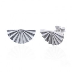 Oxidized Corrugated Fan Shaped 925 Silver Stud Earrings by BeYindi