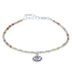 925 Silver Beaded Crazy Agate and Yellow Opal Bracelet with Sun Moon Charm by BeYindi 