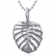 925 Silver Rounded Fern Leaf Pendant Detailed Texture by BeYindi