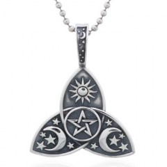 925 Silver Celtic Knot Triquetra Pendant with Star Sun and Moon Reliefs by BeYindi
