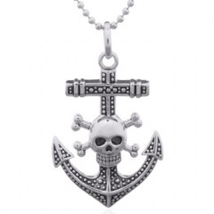 Anchor with Skull and Bones Oxidized 925 Silver Pendant by BeYindi