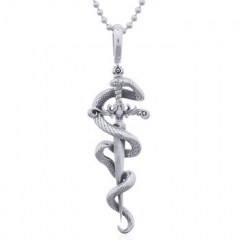 Medieval Long Sword with Wrapped Snake 925 Silver Pendant by BeYindi
