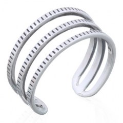 Open Band Silver Ring Three Sections with Straight Markings by BeYindi