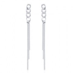 925 Silver Curb Chain Stud Earrings Three Dangling Chains by BeYindi