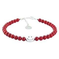 Polished Round Bead Bracelet with Sterling Silver Happy Face Bead 