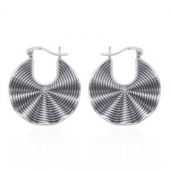 Spiral on Wavy Discs 925 Sterling Silver Hoop Earrings by BeYindi