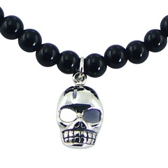 Round Gemstone Bead Bracelet with Silver Skull Charm 3