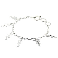 Sterling Silver Charm Bracelet Wavy Charms On Curb Chain 