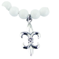 White Agate Bead Bracelet 925 Silver Fleur-de-lis Charm 2