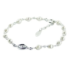 Silver Evil Eye Bracelet with Freshwater Pearls 