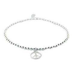 Sterling Silver Beads Stretch Bracelet with Peace Charm 