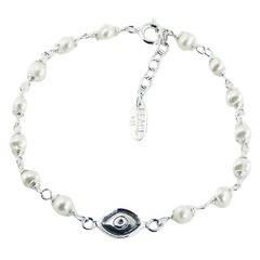 Silver Evil Eye Bracelet with Freshwater Pearls by BeYindi
