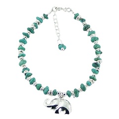Silver Elephant Charm Bracelet Pebble Turquoise and Silver Beads by BeYindi