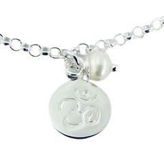Sterling Silver OM Charm Bracelet with Freshwater Pearl