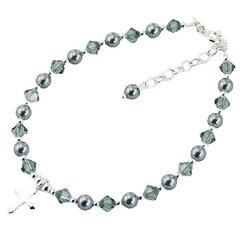 Swarovski Crystal Pearl Bracelet Silver Cross Charm by BeYindi