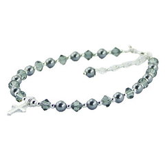 Swarovski Crystal Pearl Bracelet Silver Cross Charm by BeYindi 