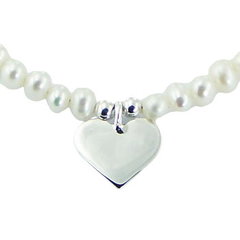 Freshwater Pearl Bracelet Polished Sterling Silver Heart Charm by BeYindi 2