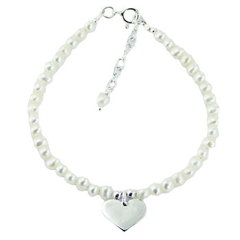 Freshwater Pearl Bracelet Polished Sterling Silver Heart Charm by BeYindi