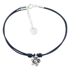 Cute 925 Silver Flower Leather Bracelet Spring Clasp with Chain by BeYindi