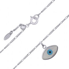 Mother Of Pearl Evil Eye Charm In Silver Chain Necklace
