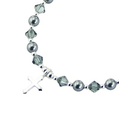 Swarovski Crystal Pearl Bracelet Silver Cross Charm 2