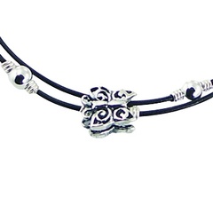 Double Strap Leather Bracelet with Silver Butterfly & Beads 2
