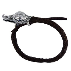 Ornate 925 Silver Crocodile Clasp Braided Leather Bracelet 