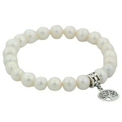 8 mm Freshwater Pearl Stretch Bracelet Tree of Life Charm 