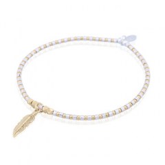 925 Feather Yellow Gold Plated Beads Stretchable Bracelet by BeYindi 