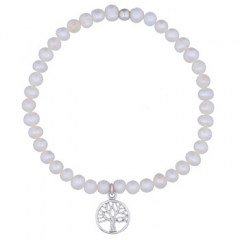 4mm Freshwater Pearl Stretch Bracelet with Tree of Life Charm 
