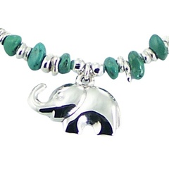 Silver Elephant Charm Bracelet Pebble Turquoise and Silver Beads 2