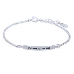 Silver Engraved Message Bracelet "Never Give Up" by BeYindi