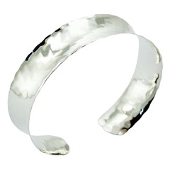 Stamped Hammered Look 925 Silver Bangle Bracelet Concaved by BeYindi
