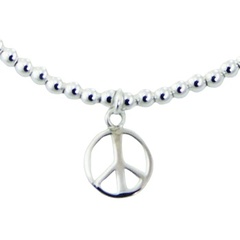 Sterling Silver Beads Stretch Bracelet with Peace Charm 2