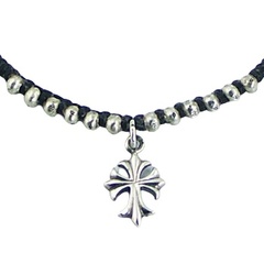 Antiqued Silver Cross & Beads Charm Macrame Bracelet 2