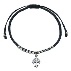 Antiqued Silver Cross & Beads Charm Macrame Bracelet by BeYindi