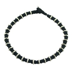 Macrame Bracelet Disc Silver Beads & Button Clasp
