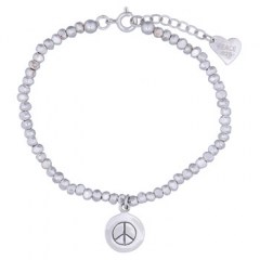 Sterling Silver Cuboid Beads Bracelet with Peace Disc Charm