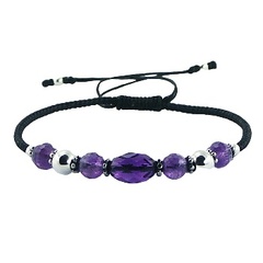 Glass, Amethyst and Sterling Silver Beads on Macrame Bracelet 